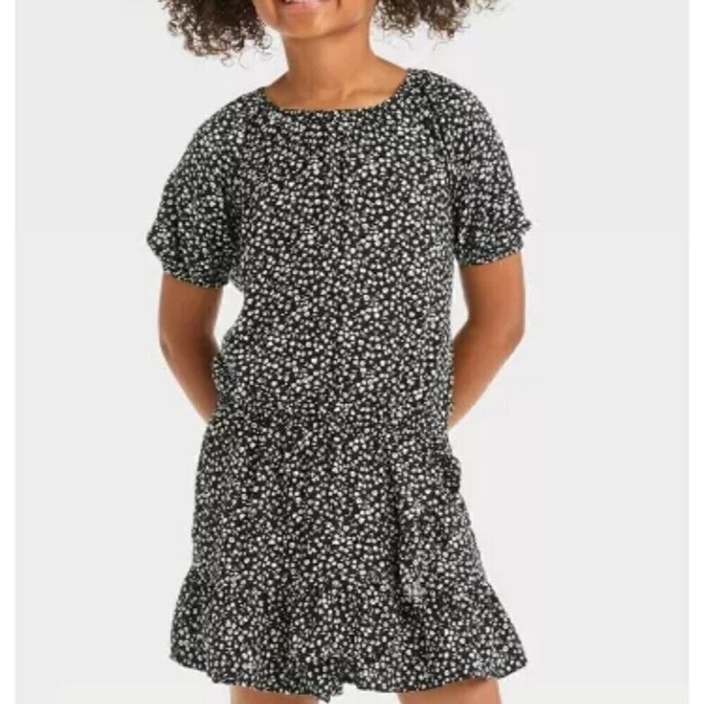 Cat & Jack 2PC Girls' Short Sleeve Floral Woven Top Color Black/White 6/7